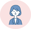 丸い薄ピンク背景にスーツを着た女性の笑顔のグレーのイラスト